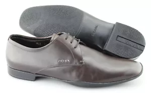 Herren PRADA "Logo" dunkelbraun Leder einfache Zehe Oxford-Schuhe Größe US 9 PRADA 8 - Bild 1 von 6