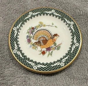 Vintage 1982 Franklin Porcelain mini plate or trinket dish 3.25 inches w/ turkey - Picture 1 of 3