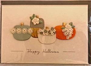 Hallmark Signature Halloween PUMPKINS 3-D Floral Designs on White Background - Picture 1 of 2