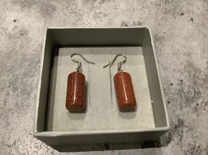 925 SILVER GOLDSTONE DROP EARRINGS - Picture 1 of 1