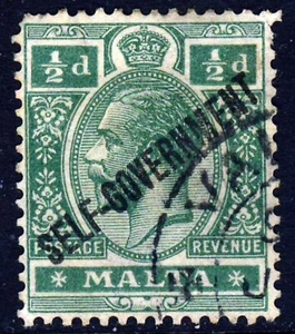 MALTA KG V 1922 Overprint SELF-GOVERNMENT ½d. Green Wmk Mult Script CA SG 115 FU - Picture 1 of 2