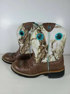 Ariat Fatbaby Camo Brown Leather Buckaroo Stockmank Western Boots Women Sz 6.5 B - Picture 1 of 9