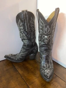 Old Gringo Leather Cowboy Boots HITCHOCK SKULL L-588-2 Black 6.5 B Rare - Picture 1 of 8