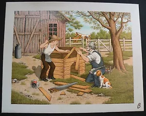 C. CARSON Serigraph Oil Painting Canvas BUILDING DOGHOUSE Barn Grandfather Boy - Picture 1 of 3