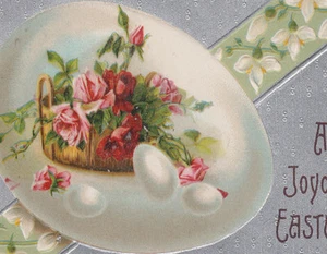 Antike Korb Rosen im Ei Silber Ostern Postkarte - Bild 1 von 3