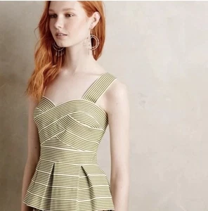 Anthropologie HD in Paris Striped Peplum Top Size Women’s Small - Picture 1 of 7
