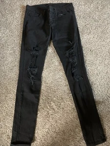 Flying Monkey Women's Distressed Denim Jeans Size 25 Black Mid-Rise Ankle Skinny - Picture 1 of 6