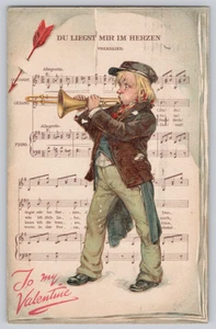 Raphael Tuck Valentine Postcard Love Songs 100 Trombone Player - Picture 1 of 3