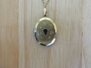 Vintage Gold Filled Medaillon Halskette Anhänger Oval Floral - Bild 1 von 8