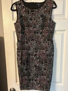 NUOVO abito tubino donna Lands End ponte con tasche - nero paisley taglia 10P - Foto 1 di 7