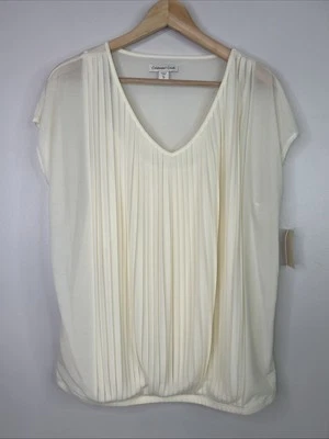 Coldwater Creek Women’s XL Ivory Crystal Pleat Cap Sleeve Blouse NWT - Image 1 of 4