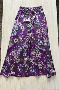 Womens Zara Satin Feel Purple Stretch Waist Midi Long Floral Skirt XS - Picture 1 of 12