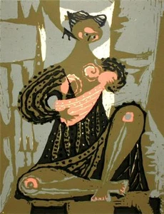 ENRIQUE CLIMENT "10 GRABADOS EN LINOLEO" LINOLEUM ENGRAVINGS "MATERNIDAD I" - Bild 1 von 8