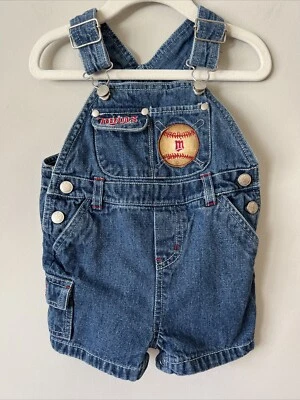 MINNESOTA TWINS MLB Baseball Jean Denim Overalls Shorts Baby Size 6-9M Vintage - Image 1 of 4