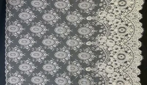 37" Wide French Cotton Solstiss Scalloped Floral Alencon Embroidered Lace Fabric - Imagen 1 de 5