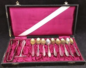 Vintage Silver Plate Teaspoons with Pusher & Tongs in Case - Picture 1 of 5