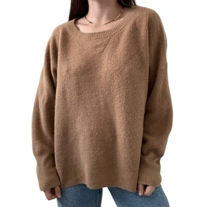 J Crew Womens Waffle Knit 100% Cashmere Tan Brown Crew Neck Sweater Size 2X - Picture 1 of 8