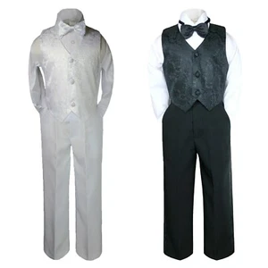 Baby Toddler Boys 4pc Wedding Christening Paisley Vest Set White or Black S-20 - Picture 1 of 7