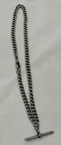 ANTIQUE ALBERT FOB CHAIN WITH T-BAR ENGLISH HALLMARKED WITH " LION" ON EACH LINK - Picture 1 of 4