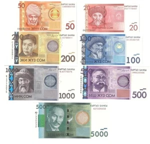 Kyrgyzstan - set 7 banknotes 20 50 100 200 500 1000 5000 Som 2016 UNC Lemberg-Zp - Picture 1 of 2