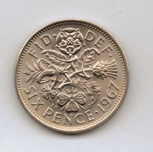 GB - 58th Birthday present - 1967 Uncirculated lucky 6 Pence - QEII – ø19.28 mm - Picture 1 of 2