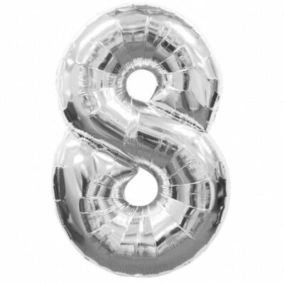 Silver Foil Balloon 8 Number Birthday Age Party Wedding Inflatable Banner Decor - Image 1 of 2
