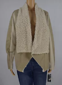 INC International Concepts Womens Beige Faux Fur Cardigan Jacket Size L - Picture 1 of 6