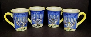 Set 4 Certified International Hanukkah Mugs 16 oz Julia Junkin Menorah Judaica - Picture 1 of 9