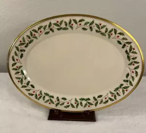 Lenox Weihnachten Feiertage Stechpalme & Beere Oval Servierplatte 16 1/4" Goldrand USA - Bild 1 von 14
