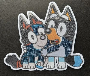 🐾 Chenille Bluey & Bingo-Inspired Dog Patch 💙 Sequin Appliqué Iron-On | 10x9" - Picture 1 of 6