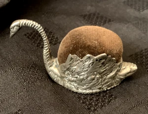 Vintage Continental Silver 800 Swan Pin Cushion Sewing Novelty - Picture 1 of 7