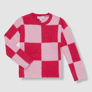$60 Design History Girl's Pink Red Ribbed Checkerboard Sweater Size 6X - Picture 1 of 2