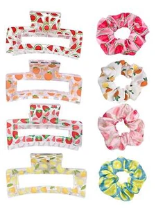 FRUIT THEMED SUMMER CLAW CLIP SCRUNCHIE DUOS - Picture 1 of 10