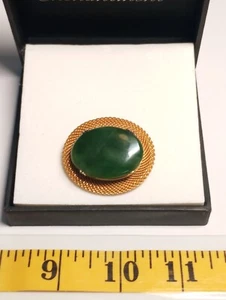 Vintage Jade Gold Toned Oval Brooch - Picture 1 of 4