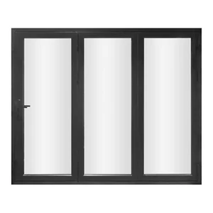 96" x 80" 3 Panels Aluminum Folding Doors In Black Folded Out From Left To Right - Picture 1 of 22