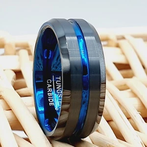 Blau Wolfram Ehering Schwarz Wolfram Verlobungsring Herren Wolfram Ring - Bild 1 von 8