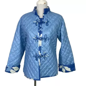 Giacca trapuntata oversize blu vintage nodo cinese bottoni rana donna media - Foto 1 di 9