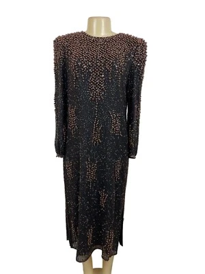 Vintage 80s Neiman Marcus Women's Black Shift Long Sleeve Dress Sz L - Image 1 of 4