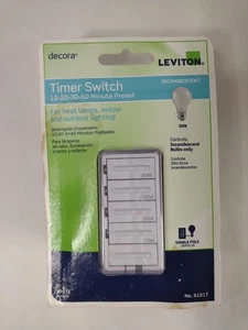 Interruptor temporizador de minutos Leviton 10-20-30-60 500 W decoración incandescente en pared 6161T - Imagen 1 de 8