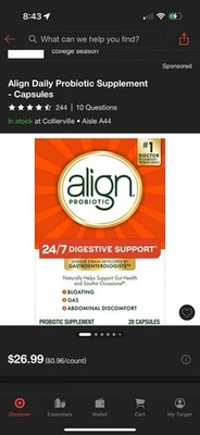 Align Probiotic Gut Support Supplement (28 Capsules) - Exp 12/2027 - Image 1 of 4