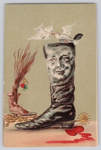 Embossed Valentine Postcard – Boot Face, Cupid Doves, Odd Art #522 - Picture 1 of 3
