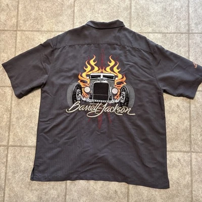 Barrett Jackson Button Down Shirt Gray Embroidered Hot Rod Logo Men's Sz XL RARE - Image 1 of 4