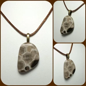 Petoskey Stein HANDPOLIERT Anhänger Halskette Michigan Fossil 18 Zoll  - Bild 1 von 7