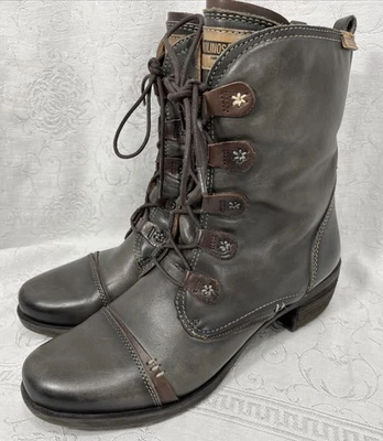 Pikolinos Le Mans Tall Leather Ankle Boot Women’s US 10.5 Combat Lace Up Gray - Image 1 of 4