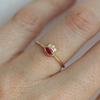 10K Yellow Gold With Simulated Pink Ruby & White Moissanite Women Party Ring - Image 1 of 4