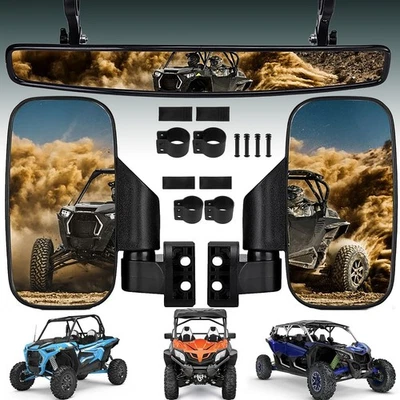 Wide Rear View Side Mirrors Set For Polaris Ranger RZR XP Crew 570 800 900 1000 - Image 1 of 4