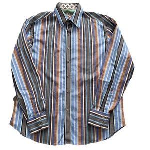 Robert Graham Mens L Shirt multi striped long sleeve flip cuff button up - Picture 1 of 13