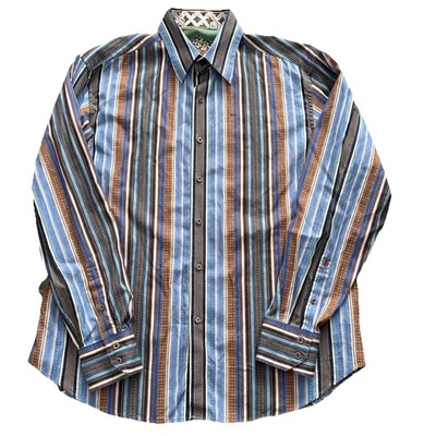 Robert Graham Mens L Shirt multi striped long sleeve flip cuff button up - Image 1 of 4