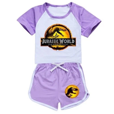 Print T-shirt Shorts Suits Casual JURASSIC WORLD Girls Cotton Top Bottoms Sets - Image 1 of 4
