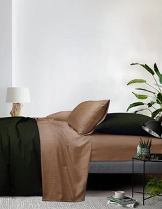 1000TC Cotton Rich Stripe Sheet Set - Brown - Picture 1 of 1